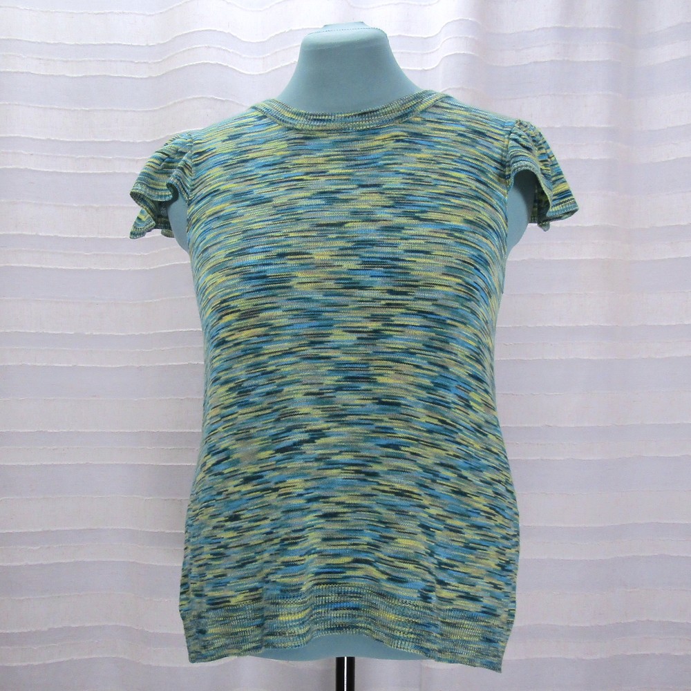 Anthropologie Tulle Marled Space Dye Short Sleeve Sweater in Teal - L